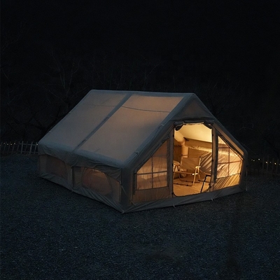 Outdoor camping two bedroom family inflatable camping tent automatic tent with atmosphere light strip